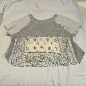 Free People Cream Boxy Short Sleeve Blouse